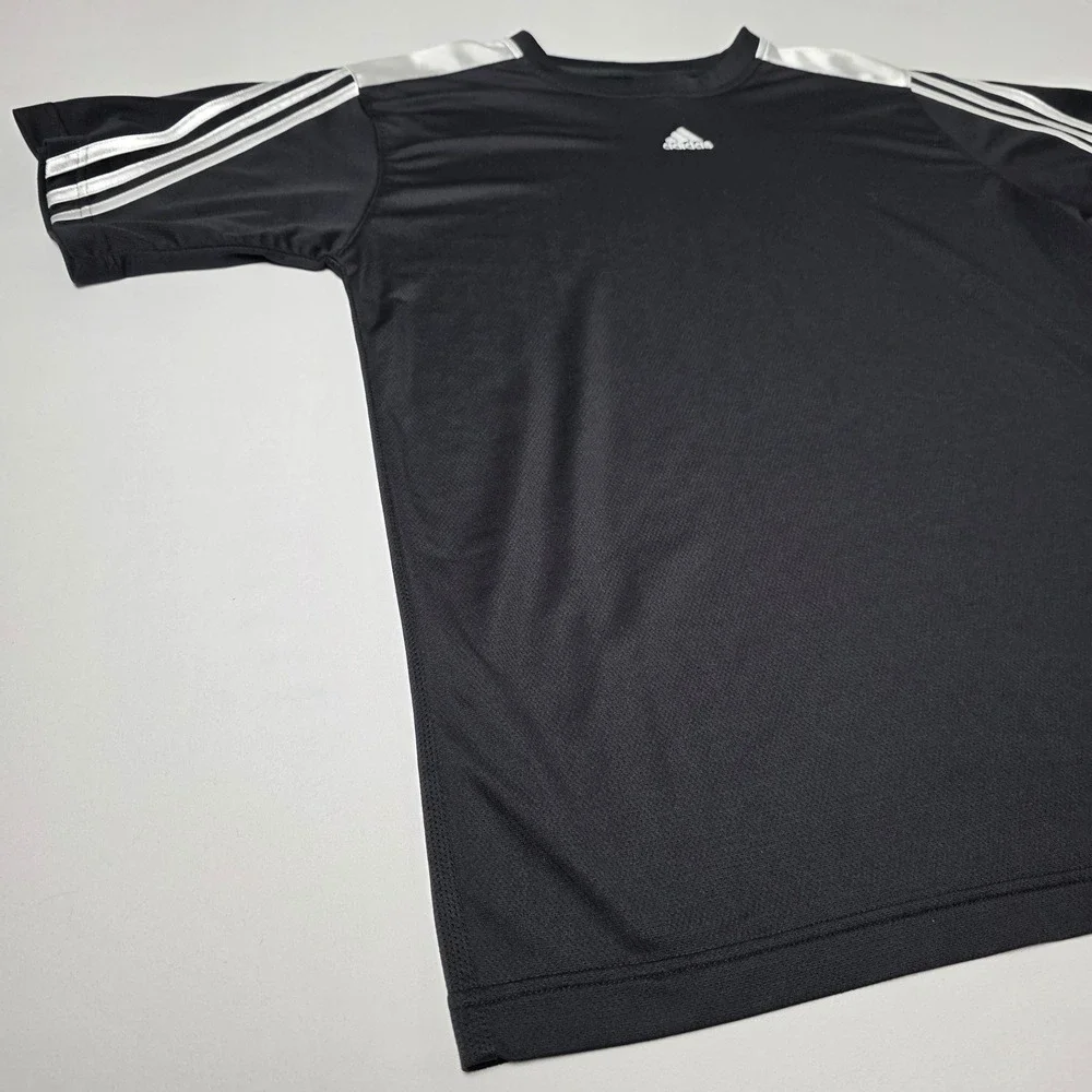 Adidas T-Shirt Men Large Black‎ Active 360 Short Sleeve AZB004 Stripe Athletic